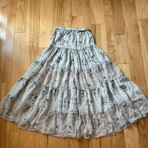Candela Silk Floral Tiered Unlined Semi Sheer Boho Skirt